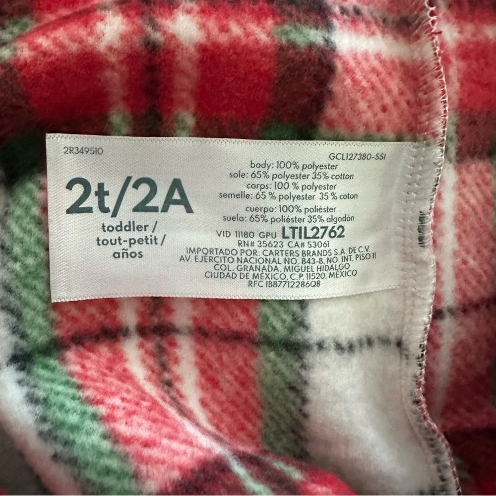 Carter's Red and White Plaid Footed One Piece Pajama Size 2T